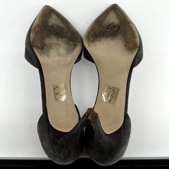 J. Crew Elsie D\'Orsay Pump Heels Pointed Toe Stiletto Suede Leather Gray 7